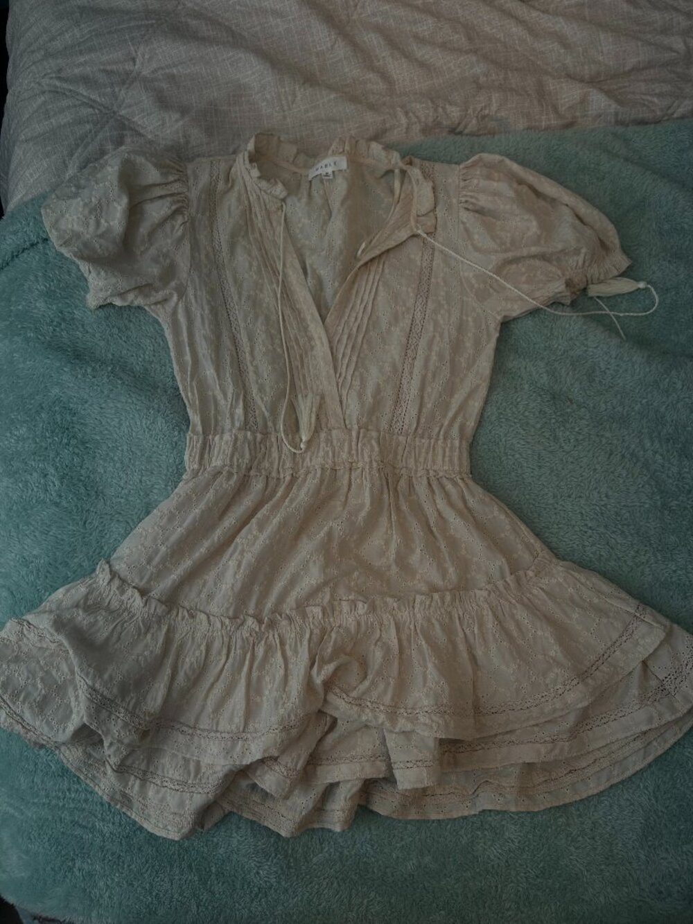 Mable Mini Dress in beige - Ruffle Style - Size M